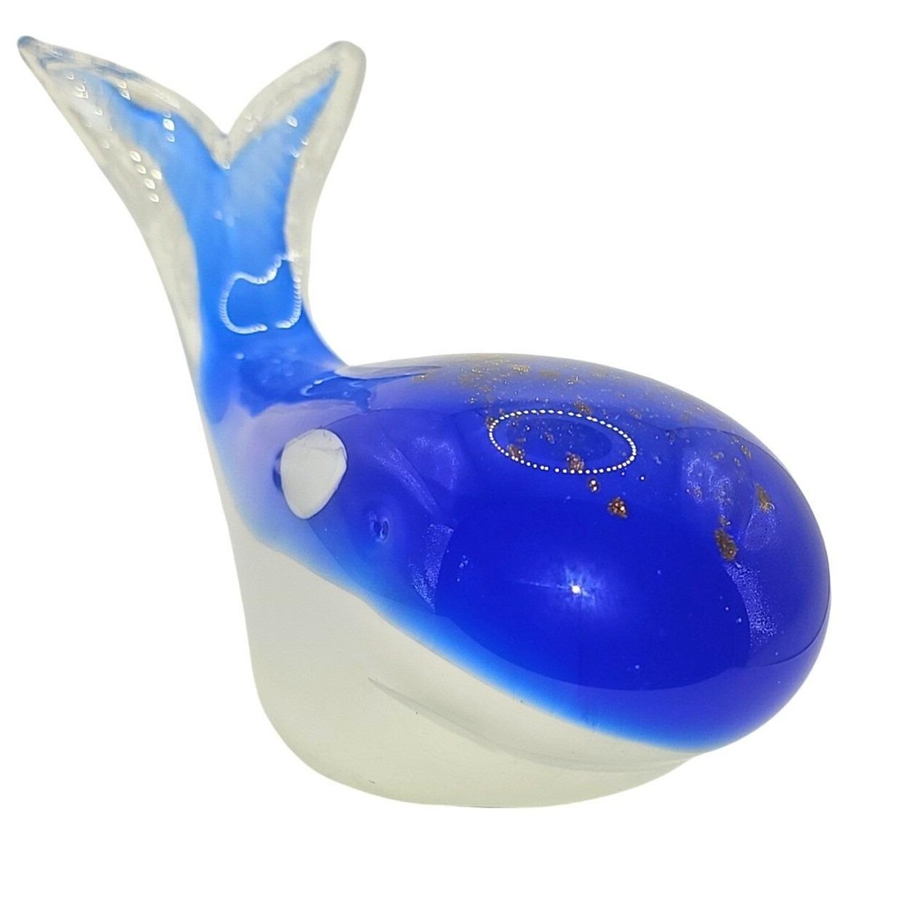 Large Blue Art Glass Whale Figurine Coastal Beach House Ocean Decor 9" Length - Picture 5 of 10